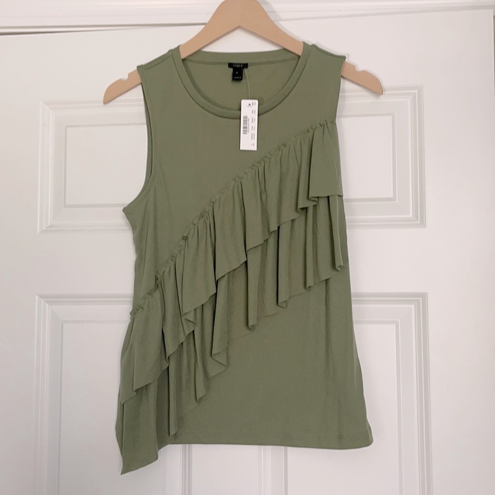 J.Crew Drapey Olive Ruffle Tank - Picture 3 of 6